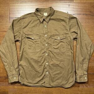 Runabout Goods Button Up Shirt Mens L Brown Long Sleeve Twill Canvas Retro USA